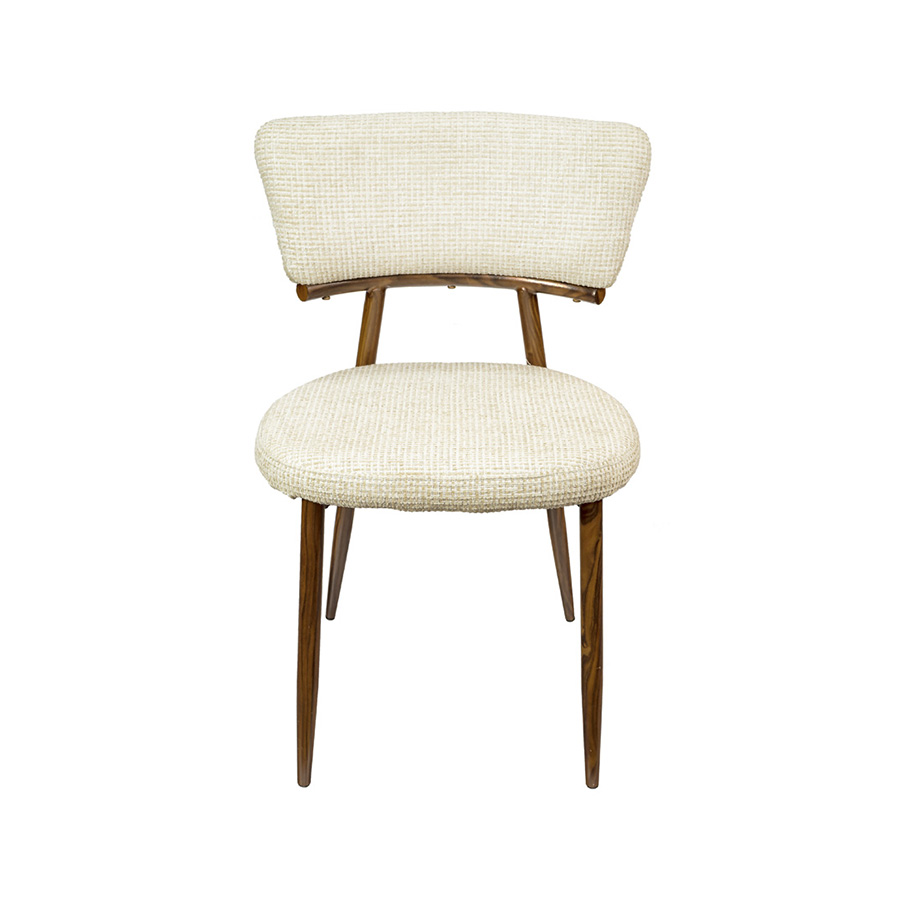 Cadeira Turia Linho Off White Base Madeira Escura