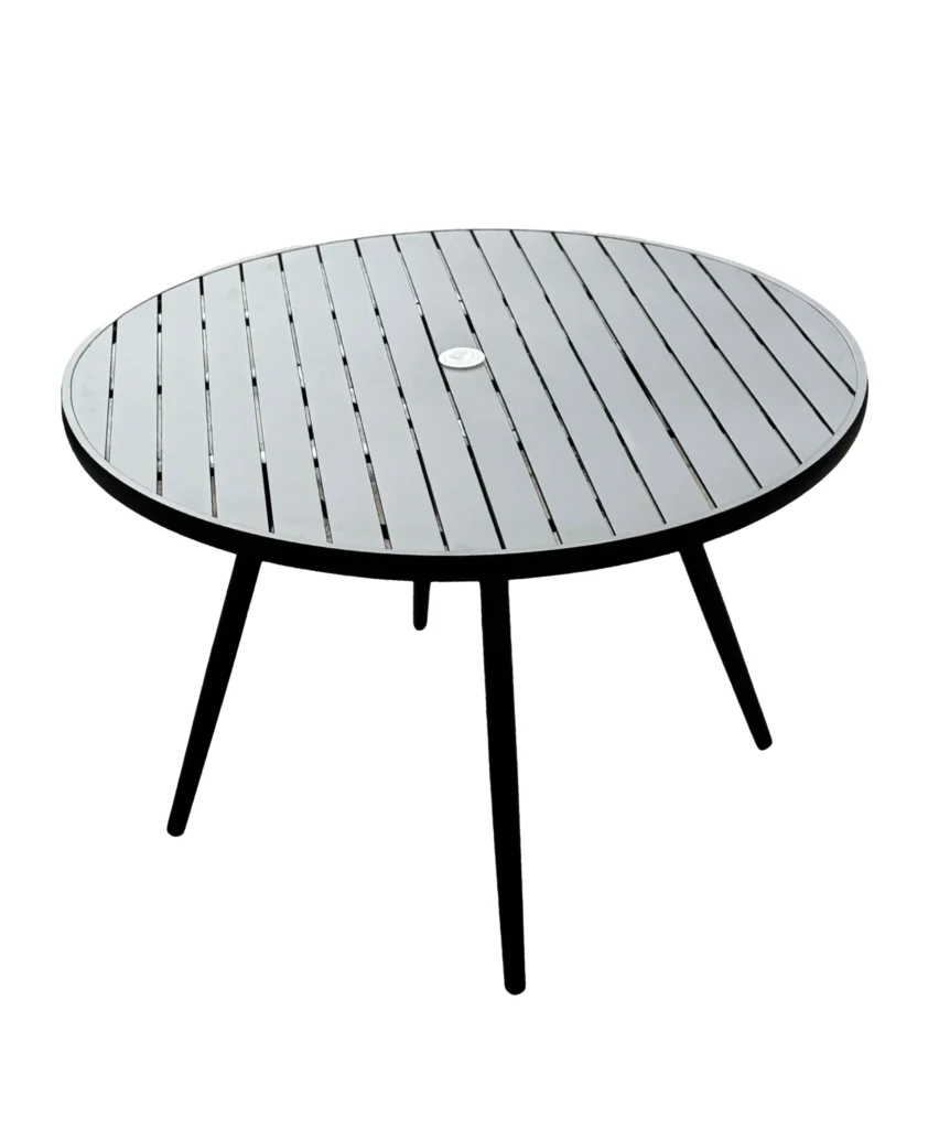 Mesa Bahamas Grande Preta Redonda Alumínio 110cm Área Externa com Furo para Ombrelone