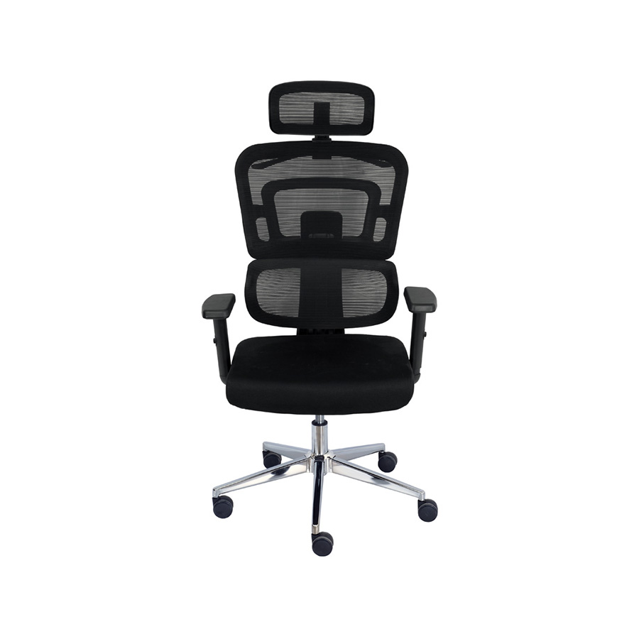 Cadeira Nagoya Alta Preta Encosto Tela Mesh Soft Touch Base Cromada