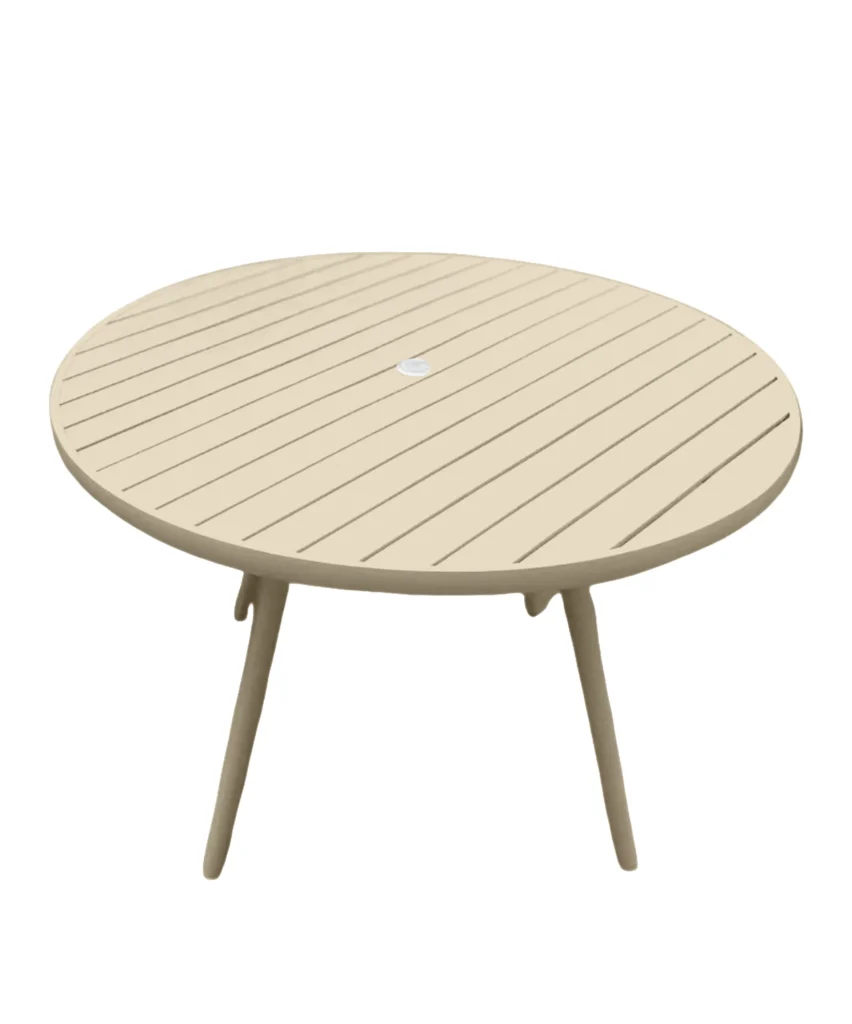 Mesa Bahamas Grande Fendi Redonda Alumínio 110cm Área Externa com Furo para Ombrelone